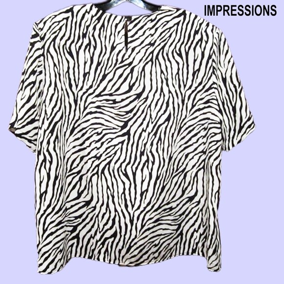 IMPRESSIONS NEW Light Academia Zebra Short Sleeve Career Blouse XL - Picture 8 of 11